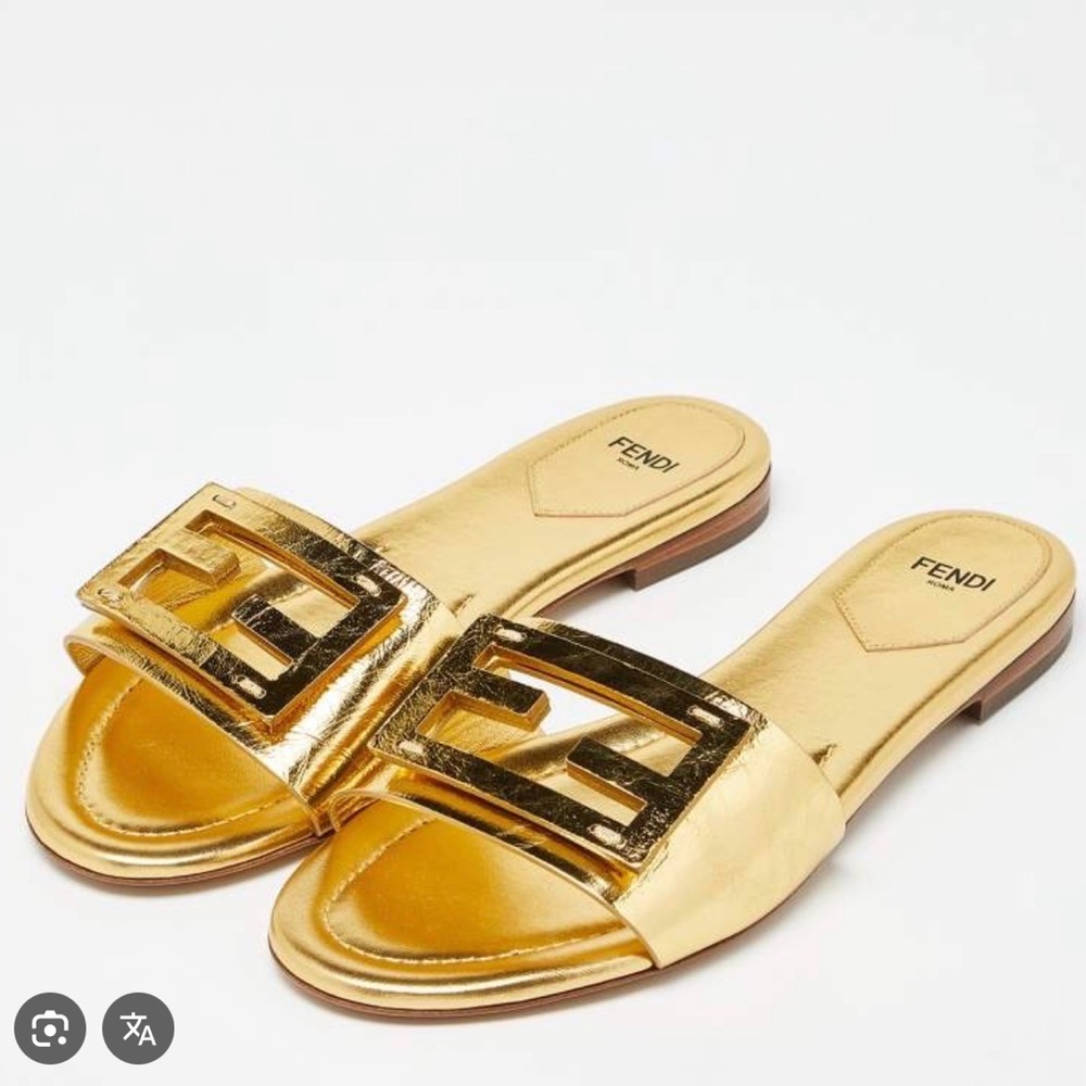 Fendi Metallic Gold Slide Sandals
